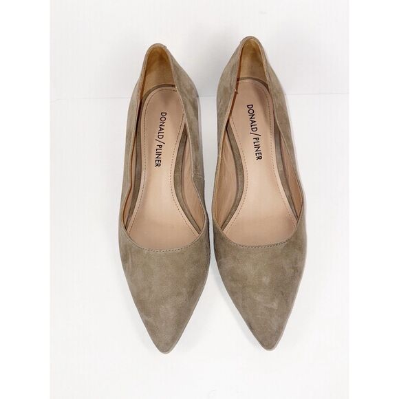 Donald Pliner Kitten Heel Pumps Suede Leather Beige Pointed Toe Neutral 6.5 - Picture 7 of 14